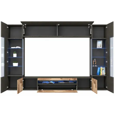 Mobile TV 290 cm Parete Attrezzata Soggiorno Vetrine Antracite Rovere