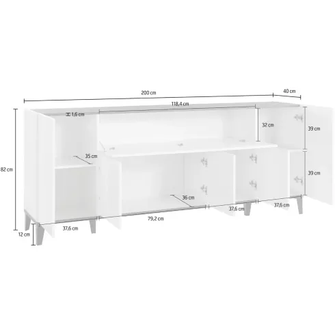 Madia da Soggiorno Bianco Ardesia Credenza 4 Ante 1 Ribalta 200 cm