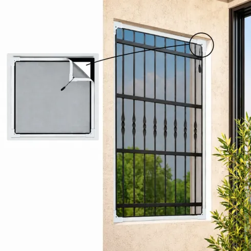 Zanzariera per Grate 150x150 cm Bianco con Magnete Perimetrale