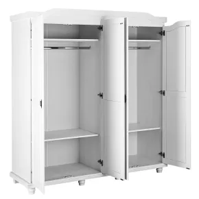Armadio a 4 Ante Bianco Legno Appendiabiti Mobile Camera Letto Cabina Guardaroba 2