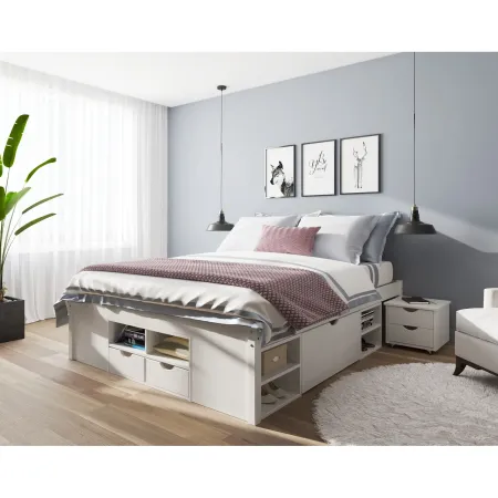Letto alla Francese 140x200 Bianco Rete a Doghe con Cassetti una piazza e mezzo | Bricoshop24