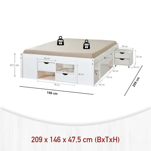 Letto alla Francese 140x200 Bianco Rete a Doghe con Cassetti una piazza e mezzo | Bricoshop24