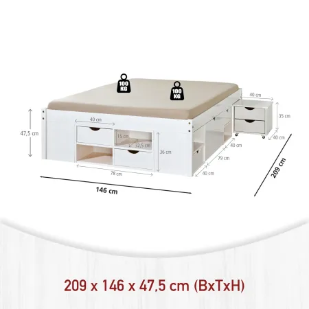 Letto alla Francese 140x200 Bianco Rete a Doghe con Cassetti una piazza e mezzo | Bricoshop24