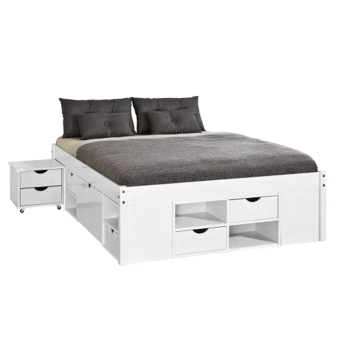 Letto Matrimoniale 180x200 King Size Bianco Rete a Doghe con Cassetti In Legno | Bricoshop24