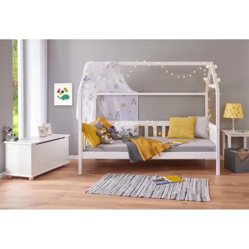 Letto singolo 90x200 cm Bianco con Tetto Doghe