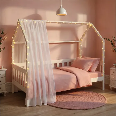 Letto singolo 90x200 cm Bianco con Tetto Doghe