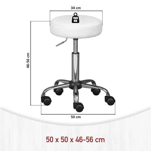 Sgabello Basso con Ruote a Rotelle Bianco Ecopelle in Metallo Imbottito Cucina | BricoShop24