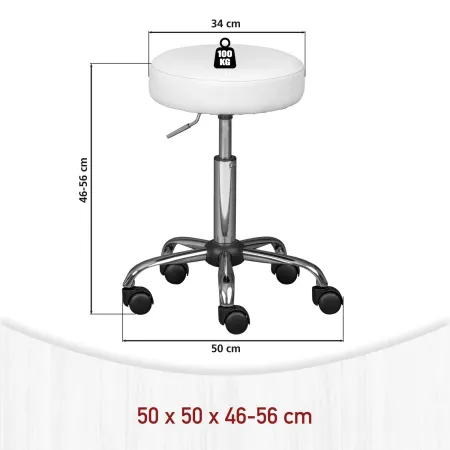 Sgabello Basso con Ruote a Rotelle Bianco Ecopelle in Metallo Imbottito Cucina | BricoShop24