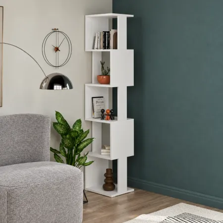 Libreria Moderna a 5 Ripiani Scaffale Bianco per Camera Soggiorno