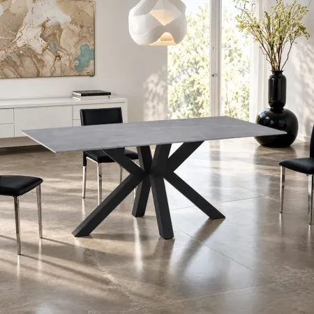 Tavolo da Pranzo Ceramica Effetto Marmo Grigio Rettangolare 180x90 cm