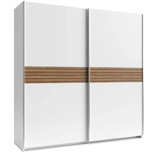 Armadio Camera da Letto 2 Ante Scorrevoli Bianco Inserti Rovere 200 cm