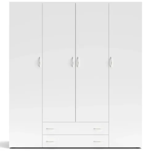 Armadio Bianco 4 Ante 2 Cassetti con Ripiani Camera da Letto 160 cm