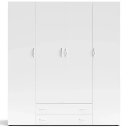 Armadio Bianco 4 Ante 2 Cassetti con Ripiani Camera da Letto 160 cm