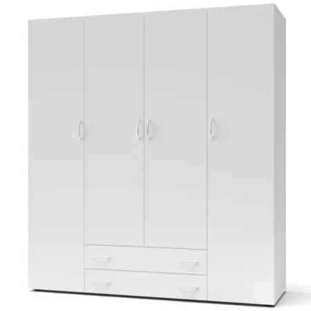 Armadio Bianco 4 Ante 2 Cassetti con Ripiani Camera da Letto 160 cm