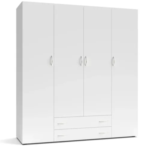 Armadio Bianco 4 Ante 2 Cassetti con Ripiani Camera da Letto 160 cm