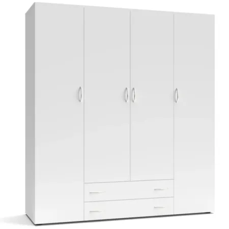 Armadio Bianco 4 Ante 2 Cassetti con Ripiani Camera da Letto 160 cm