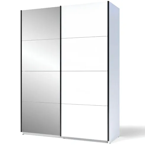 Armadio con Specchio Camera da Letto Bianco 2 Ante Scorrevoli 150 cm