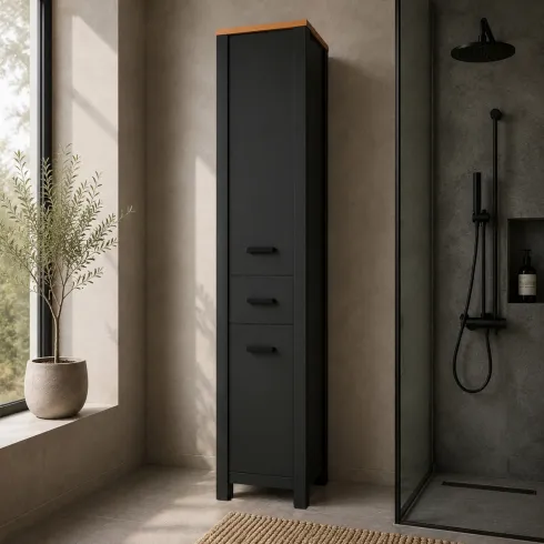 Mobile Colonna Bagno Antracite Idrorepellente Ante Reversibili Cassetto