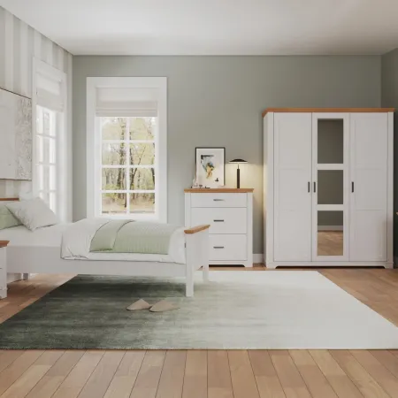 Armadio Camera da Letto 3 Ante Legno Bianco Effetto Rovere con Specchi