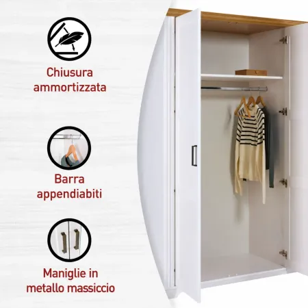 Armadio Camera da Letto 3 Ante Legno Bianco Effetto Rovere con Specchi