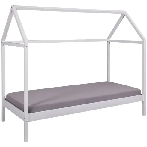 Letto Singolo 90x200 cm Struttura a Casetta in Legno Massello Bianco