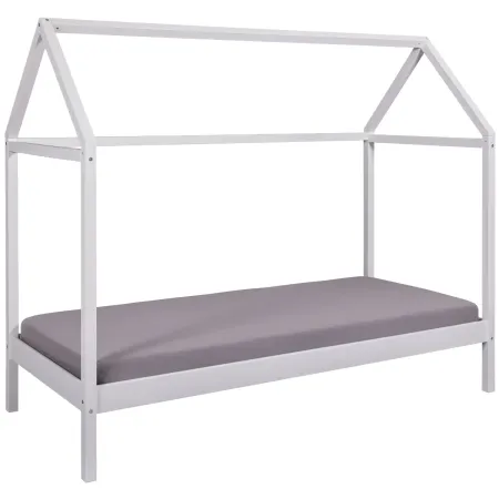 Letto Singolo 90x200 cm Struttura a Casetta in Legno Massello Bianco