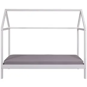 Letto Singolo 90x200 cm Struttura a Casetta in Legno Massello Bianco 2