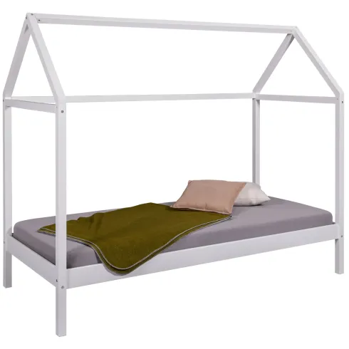 Letto Singolo 90x200 cm Struttura a Casetta in Legno Massello Bianco