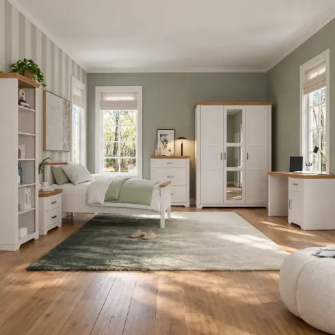Cassettiera Camera da Letto in Legno Bianco Rovere Mobile 3 Cassetti