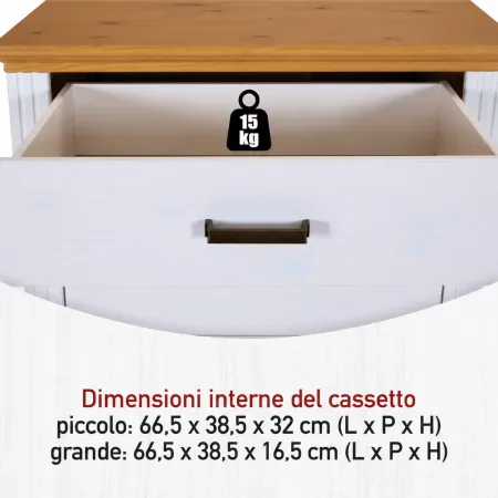 Cassettiera Camera da Letto in Legno Bianco Rovere Mobile 3 Cassetti