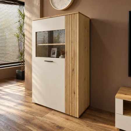 Vetrina Credenza 2 Ante Reversibili Beige Rovere Madia da Soggiorno