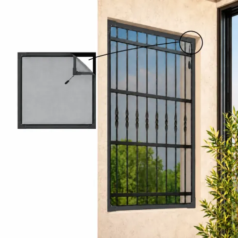 Zanzariera per Grate Inferiate Grigio 130x260 cm Magnete Perimetrale