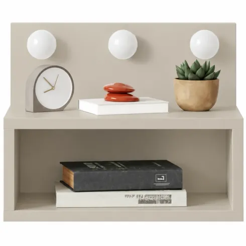 Comodino Sospeso con Vano a Giorno Beige 3 Luci LED Regolabili