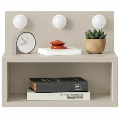 Comodino Sospeso con Vano a Giorno Beige 3 Luci LED Regolabili