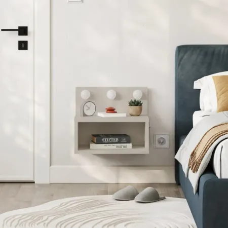Comodino Sospeso con Vano a Giorno Beige 3 Luci LED Regolabili
