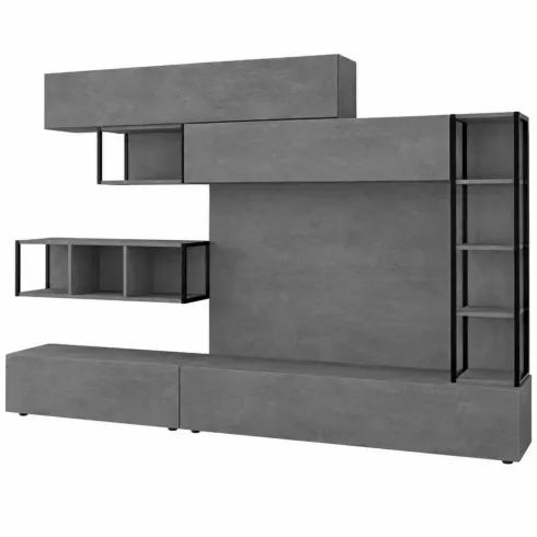 Mobile TV da Soggiorno Parete Attrezzata 260 cm Grigio Pensili Librerie