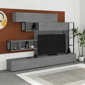 Mobile TV da Soggiorno Parete Attrezzata 260 cm Grigio Pensili Librerie 2