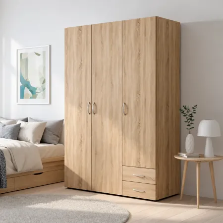 Armadio Guardaroba Rovere Camera da Letto 3 Ante 2 Cassetti 120 cm