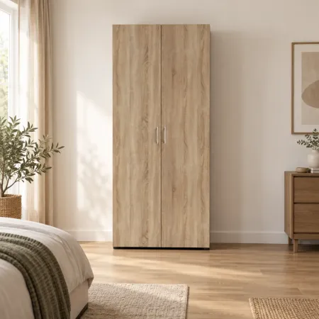 Armadio 2 Ante Rovere Guardaroba Camera da Letto con Appendiabiti