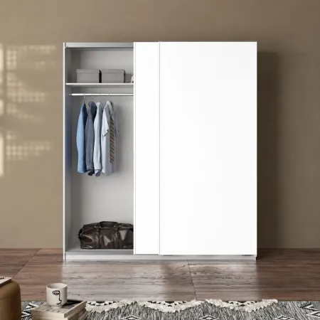 Armadio Camera da Letto Bianco 2 Ante Scorrevoli Guardaroba 180 cm