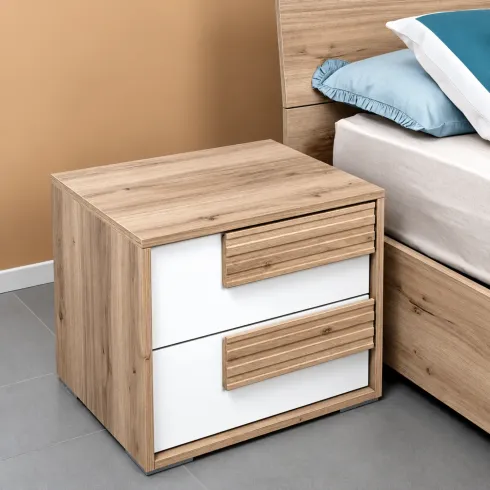 Comodino Moderno Bianco Lucido Olmo 2 Cassetti Camera da Letto