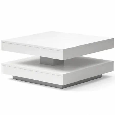 Tavolino da Salotto Quadrato Moderno Bianco Piano Girevole da Caffè