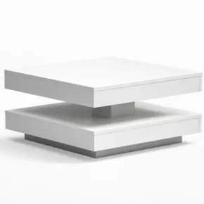 Tavolino da Salotto Quadrato Moderno Bianco Piano Girevole da Caffè 2