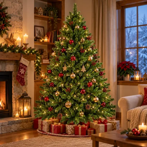 Albero di Natale Artificiale 210 cm in PVC Base 138 cm ad Ombrello