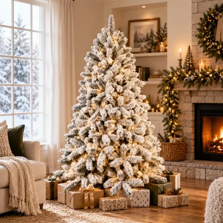 Albero di Natale Innevato Artificiale 210 cm in PVC Diametro 134 cm