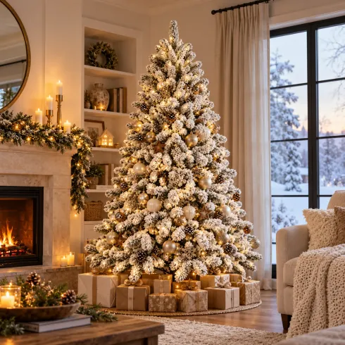 Albero di Natale Innevato Artificiale 240 cm in PVC Diametro 145 cm