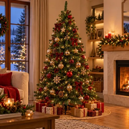 Albero di Natale Artificiale Verde 210 cm Rami in PVC Diametro 124 cm