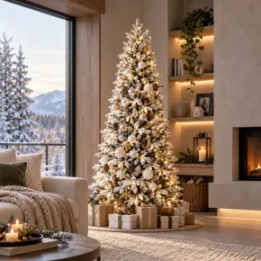 Albero di Natale Bianco Innevato 180 cm Artificiale PE PVC Base 86 cm 2