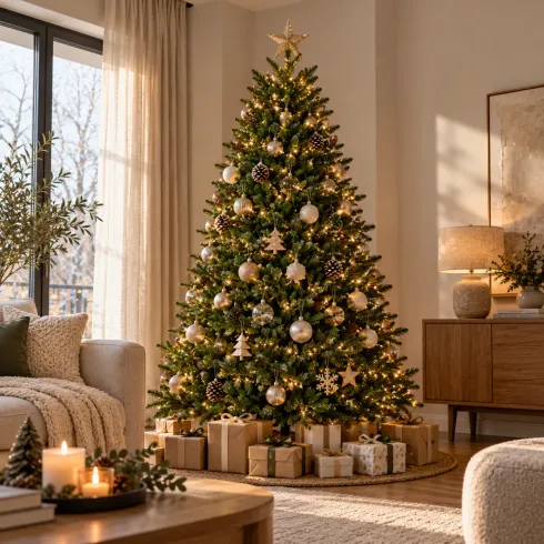 Albero di Natale 240 cm Verde Artificiale Rami PE PVC Base 137 cm