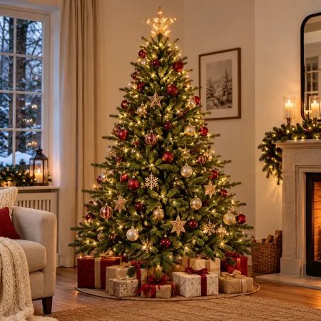 Albero di Natale Verde 210 cm Artificiale Base 157 cm in PE PVC